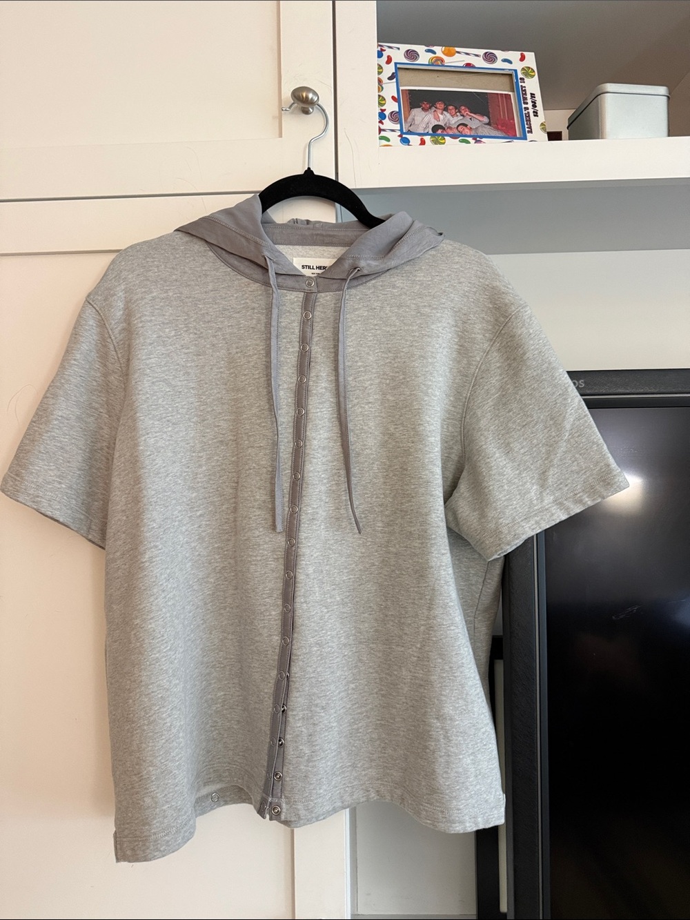Gray Short-Sleeve Snap-Front Hoodie